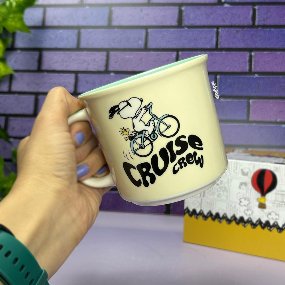 Caneca Snoopy de Bicicleta Cerâmica Licenciada 350ml Presente Criativo Charlie Brown Peanuts