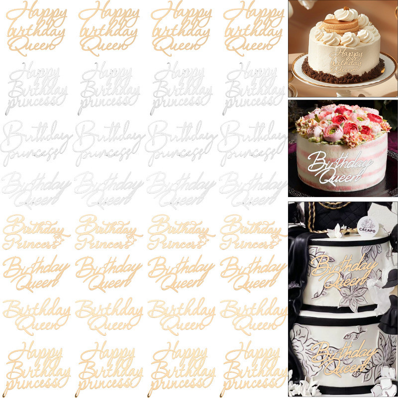 1/3/5 Unidades Decoração De Letras Acrílicas Para Bolo De Feliz Aniversário-Estilo Ins Princesa/Queen Acrílico Topper-Co