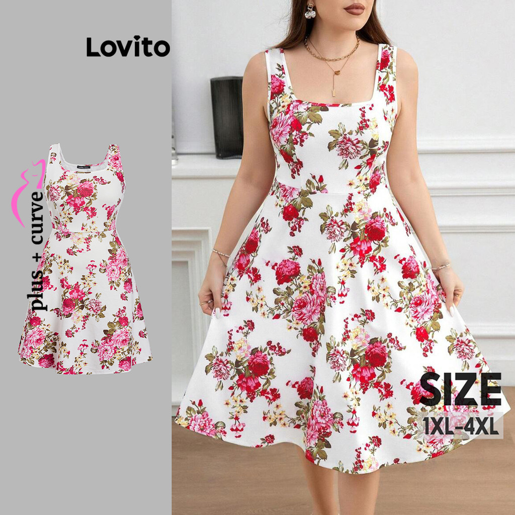 Lovito Vestido Elegante Plus Size Com Estampa Floral E Estampa Floral Para Verão/primavera Para Mulheres LBL19618