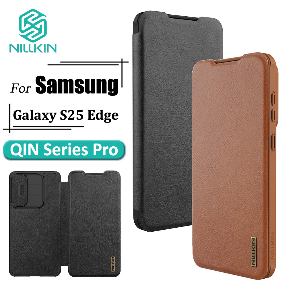 Nillkin Luxo Flip QIN Pro Couro Para Samsung Galaxy S25 Edge Caso À Prova De Choque Câmera Slider Proteção Capa Com Titu