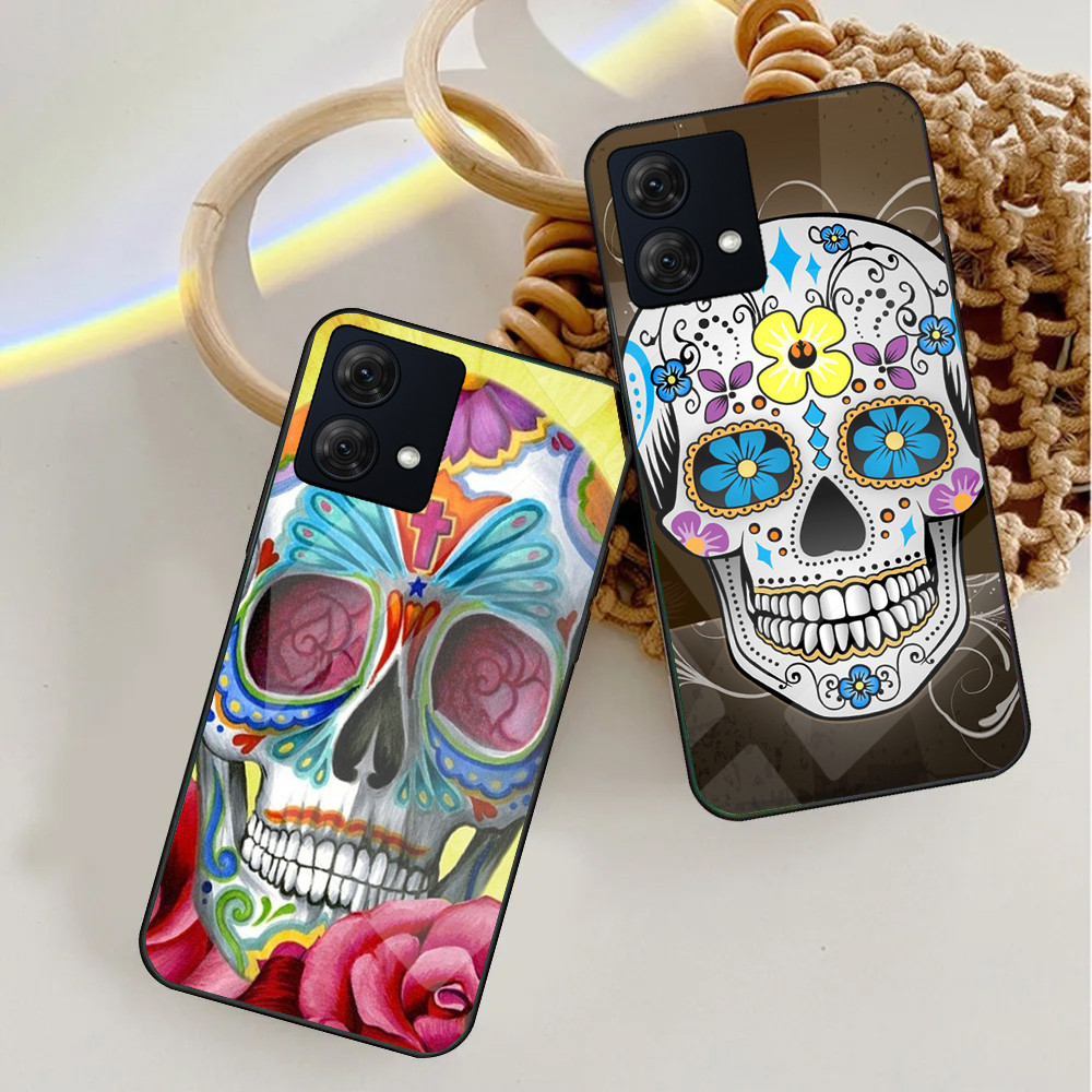 Capa De Telefone De Vidro Com Caveira De Açúcar Mexicana Para Motorola Moto G75 G55 G35 G24 G34 G54 G84 G85 G34 Edge 50