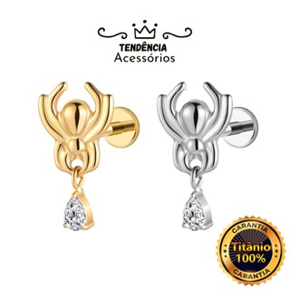 Piercing Labret Titânio Pvd Aranha Com Pingente Zircônia Tragus Helix Boca Orelha em Oferta na Shopee