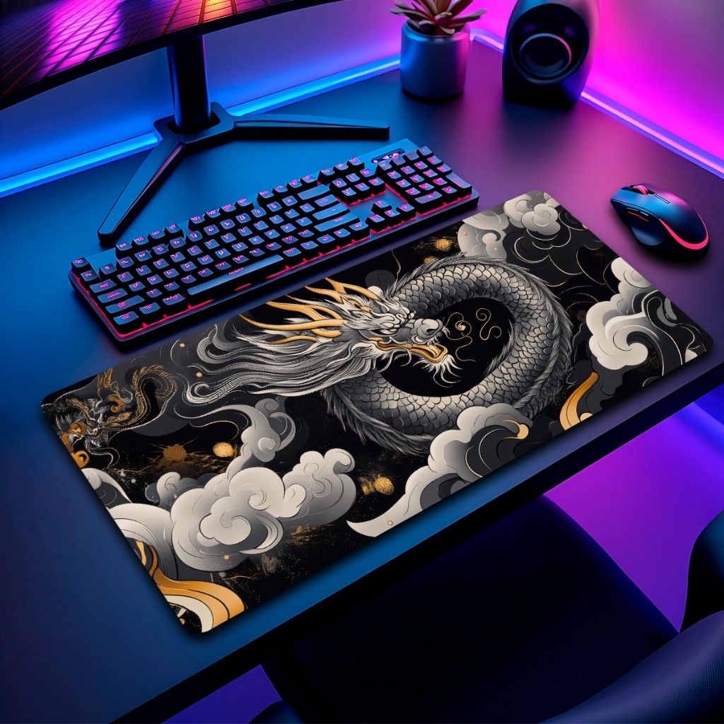 Mouse Pad Dragao Japones Gamer Antiderrapante Grande Diversas Estampas Personalizado 70x35cm