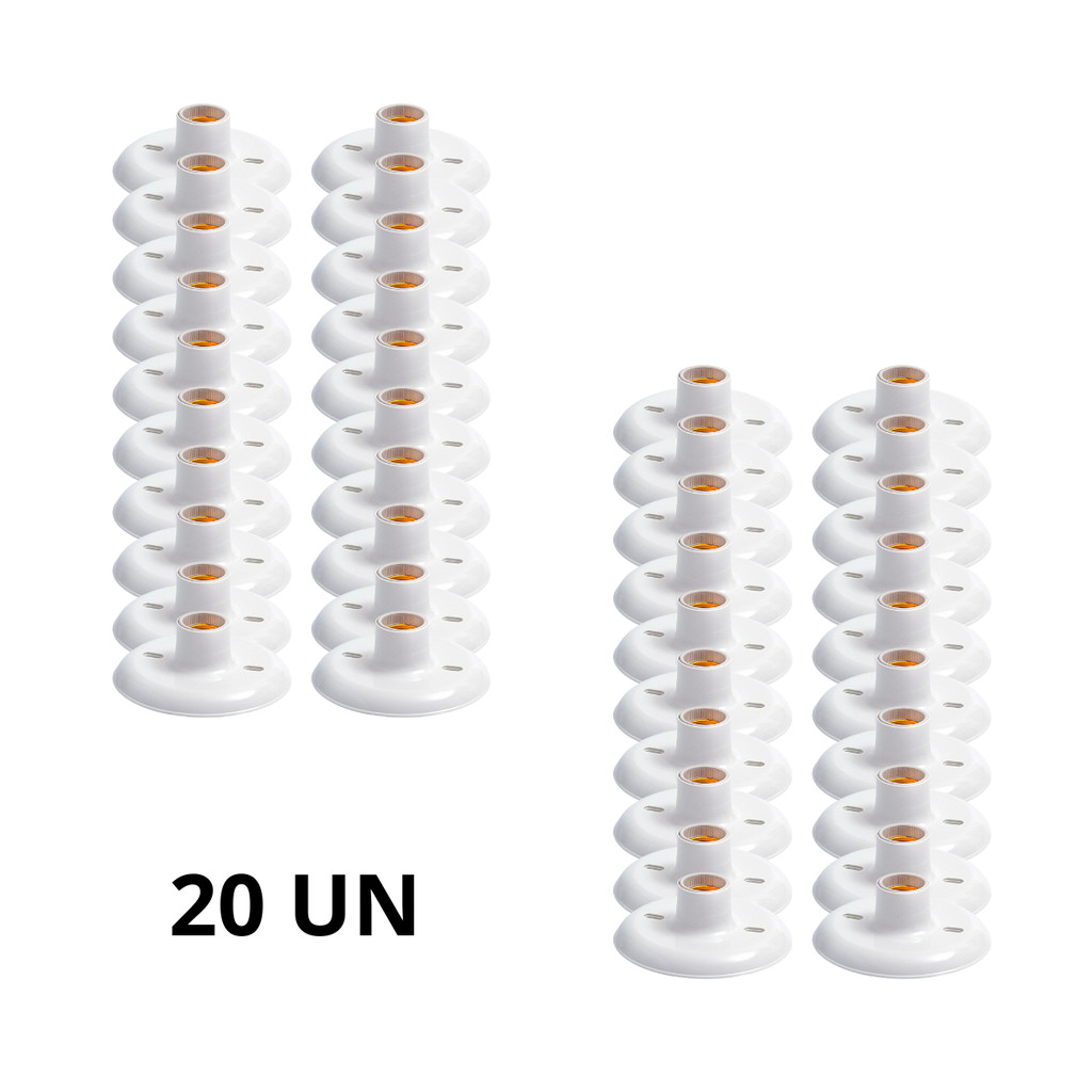 Kit 20 Plafon Soquete E27 Branco Bivolt Plafonier Redondo Luminaria Bocal de Teto