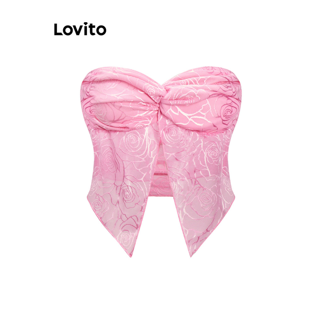 Lovito Top sexy floral com ombros descobertos para mulheres L110AD629 - Women Clothes
