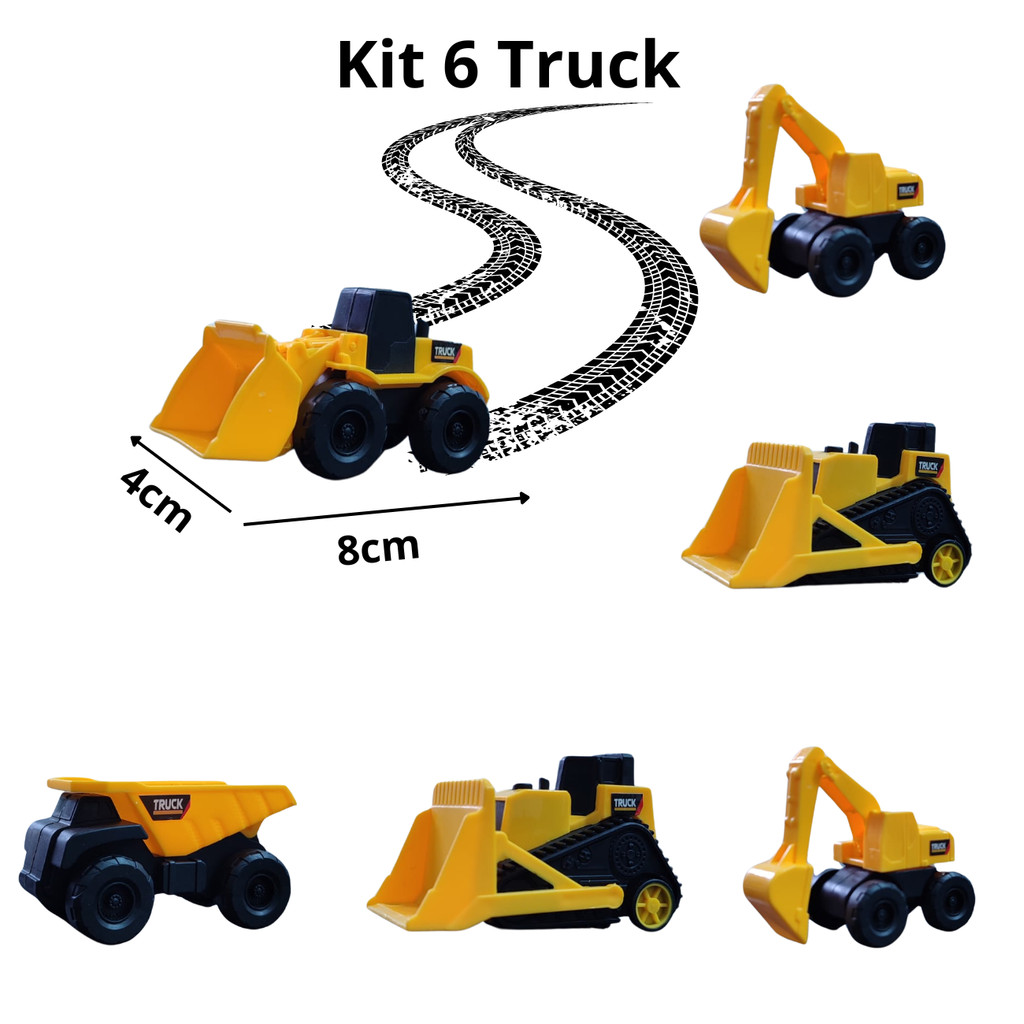 Kit 4 ou 6 Carrinhos Fricção Construção Trator Escavadeira Caminhão Planador Kit 4 ou 6 caminhão brinquedos de menino
