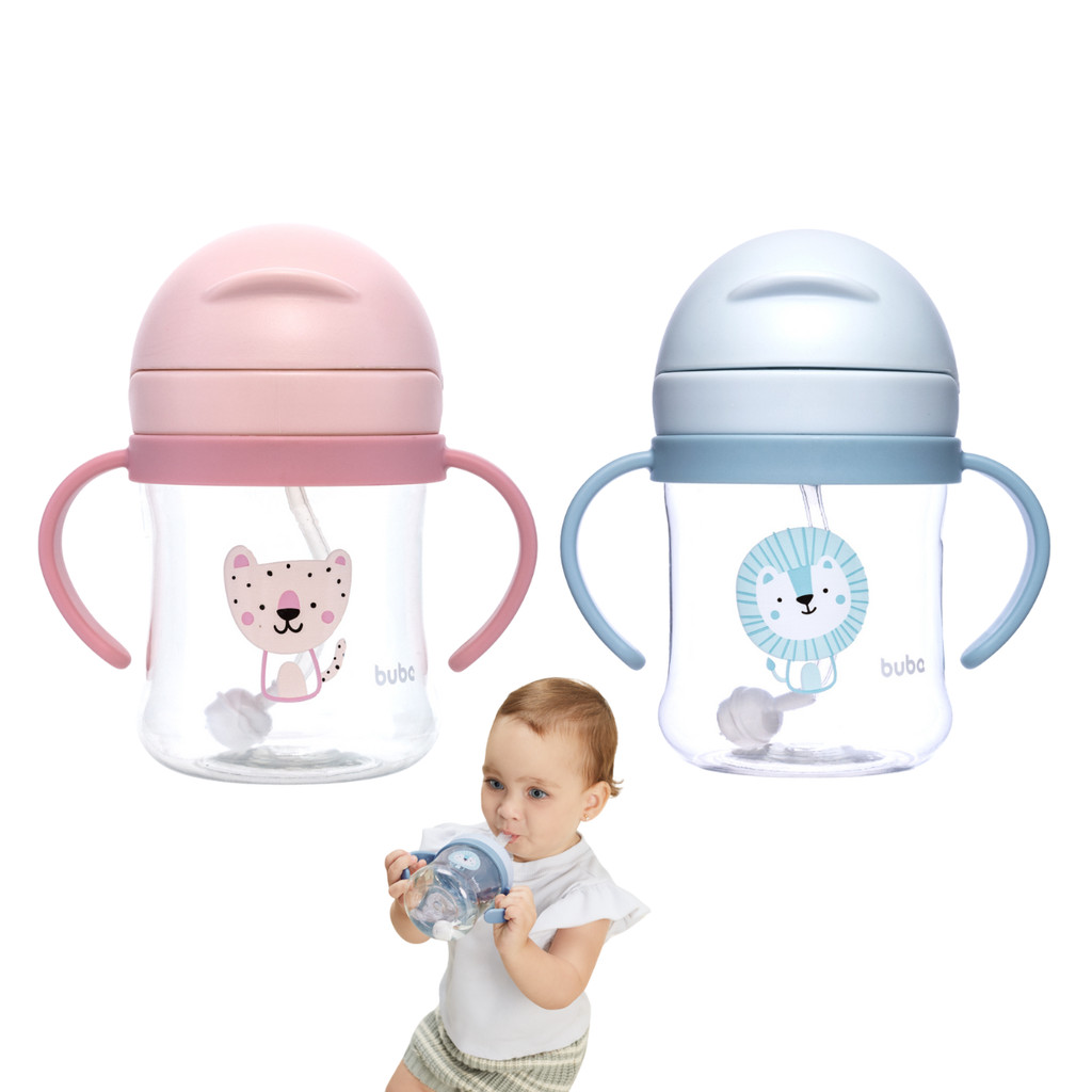 Copo Infantil Alça Canudo Válvula Anticólica Em Tritan Buba