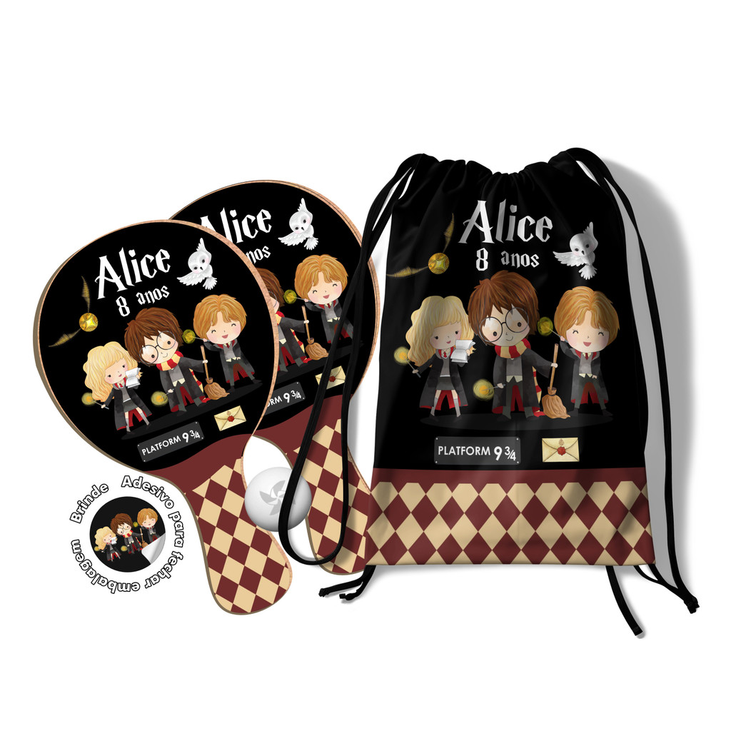 7/10/15/20/25 Kit Mochilinha e Raquetes Ping Pong - Harry Potter