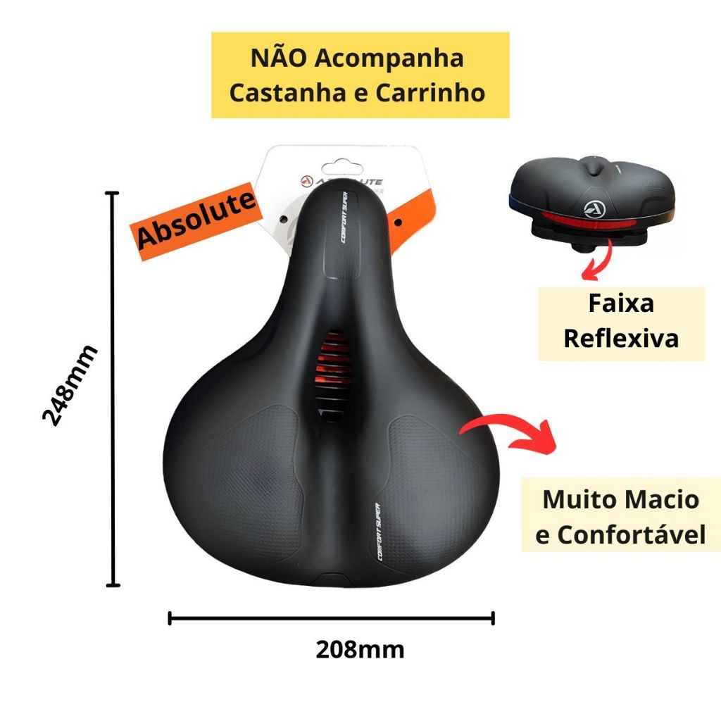 Banco Bike Selim Bicicleta Absolute Super Comfort Vazado Antiprostático Com Mola Elastômero em Oferta na Shopee