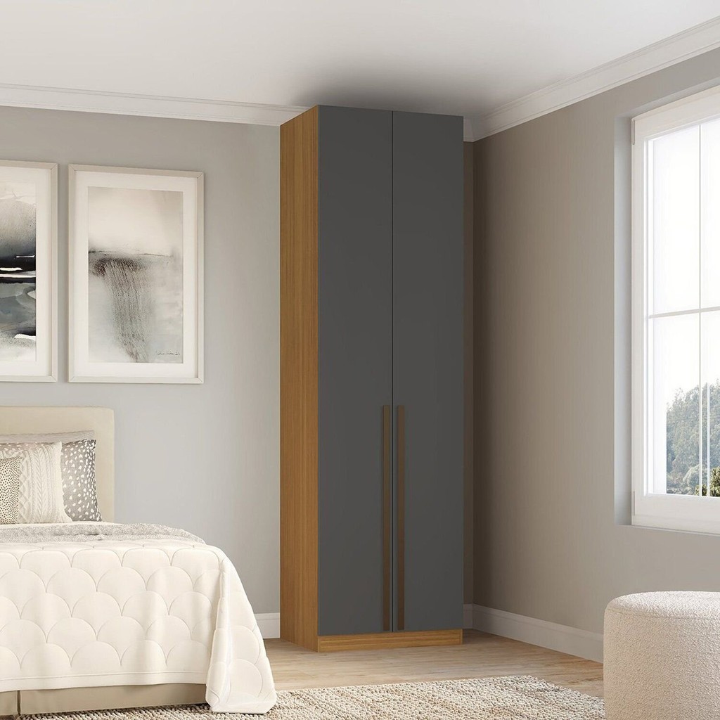 Guarda-Roupa Modular 100% MDF 2 Portas com Gavetas 70cm Altezza Freijó/Titânio