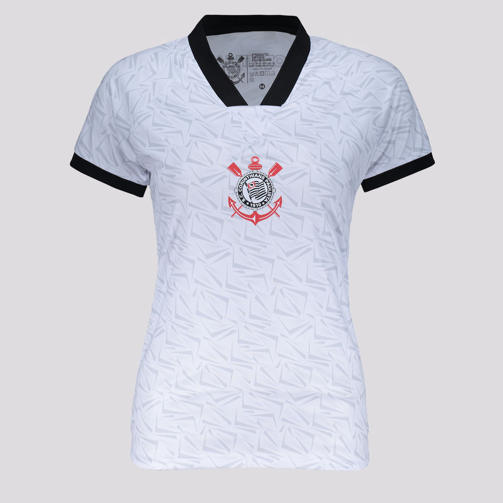 Camisa Corinthians Estampada Feminina Branca e Cinza