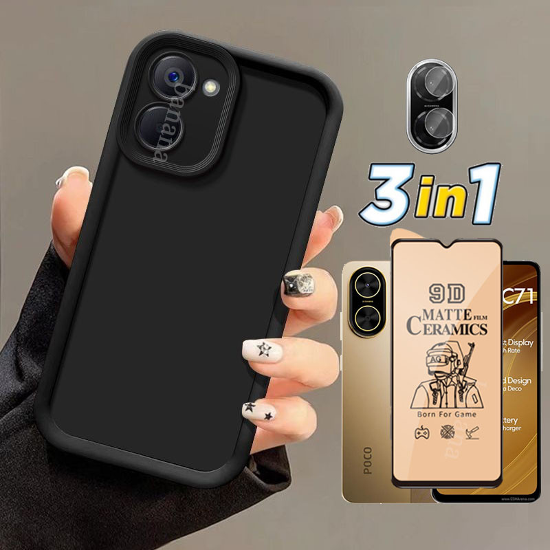 3 Em 1 Poco C71 Pacote Completo Capa De Telefone À Prova De Choque Para C 71 C75 F7 Pro F7 Ultra X7 M7 Vidro Temperado C - detalhe
