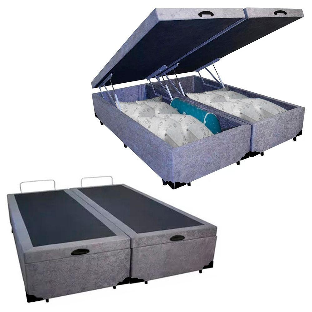 Cama Box Baú Queen Bipartido Suede Sereneprime visual com a cor Cinza 158x198x44