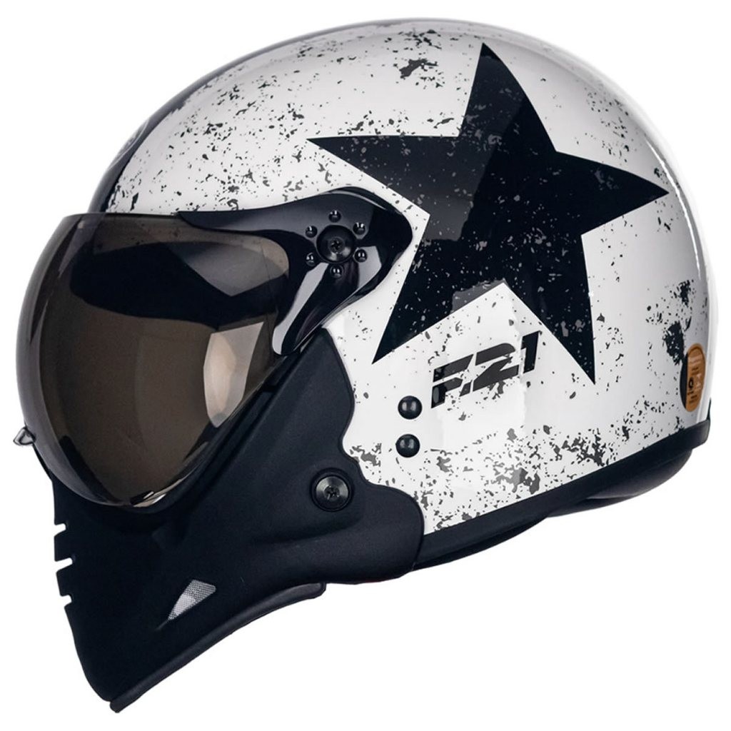 Capacete moto com duas viseiras juntas Peels F21 Old Tank Preto Brilho/Branco