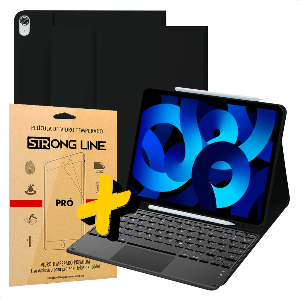 Capa Para iPad Air 5 Air 4 10.9 Teclado Touchpad + Pelicula