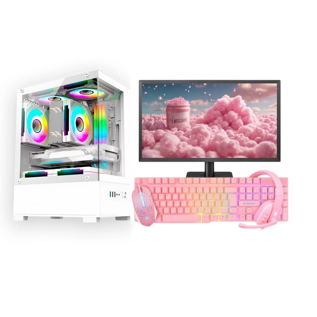 PC Gamer Branco/Rosa Completo Intel Core i5 Memoria Ram 16GB GT 730 4GB SSD 240GB Monitor HDMI Polegadas Kit Gamer