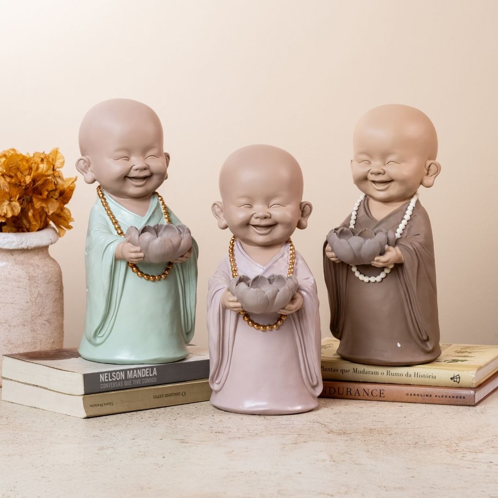 Imagem Monge Flor De Lotus Buda Decoração Estatua