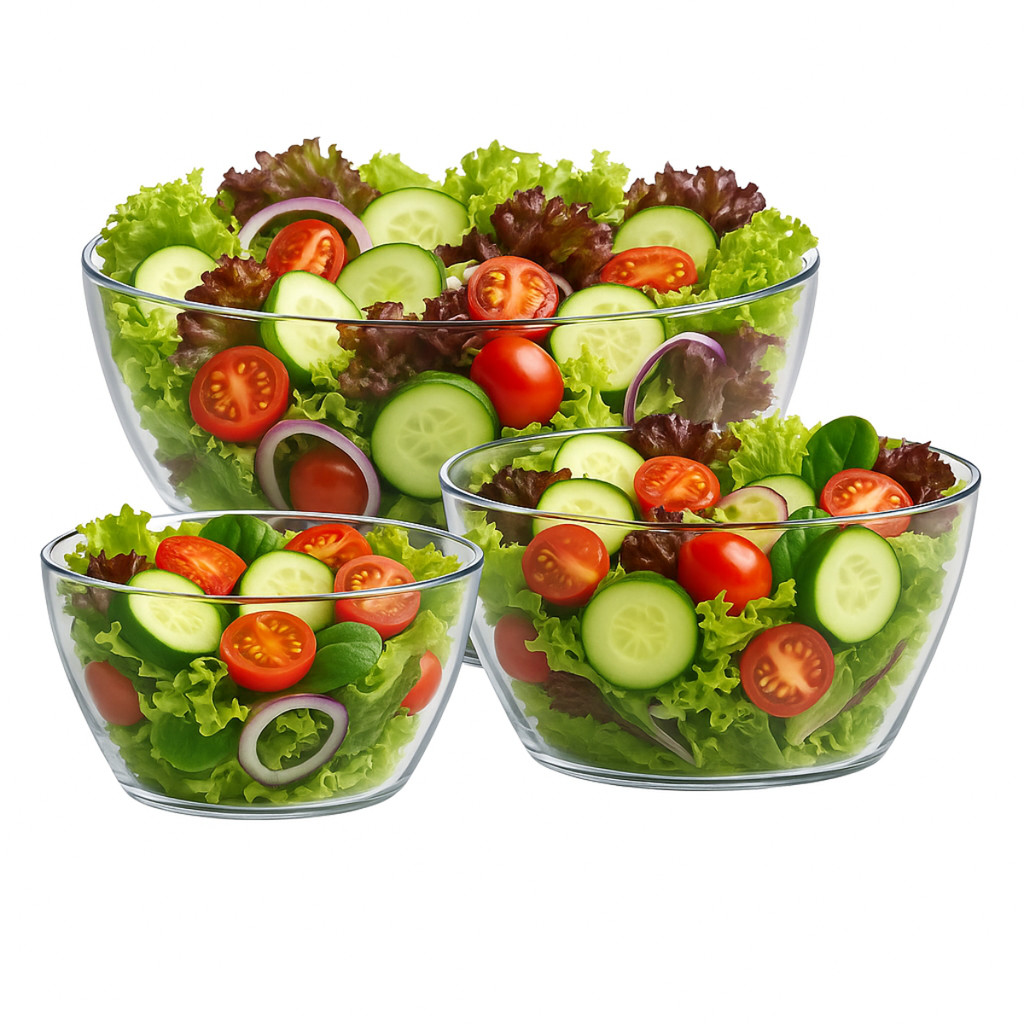 Saladeira 3 Peças De Vidro Redonda Bowl Tigela Fruteira Mesa Tropical Salada Para sua Cozi...