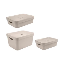 Kit de caixa organizadora Ou 3 peças Linha Cube - Bege