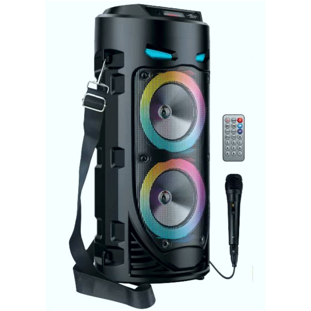 Caixa De Som Torre Bluetooth Grasep USB SD Rádio FM MP3 LED RGB C Microfone Controle Bateria Potente