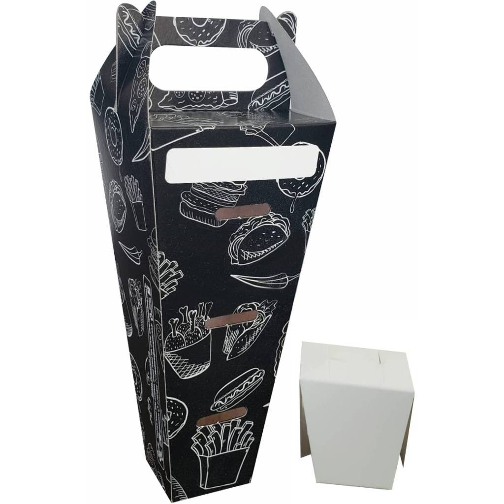 100 Peças Caixa Embalagem Delivery Pizza Cone 1 - Preto