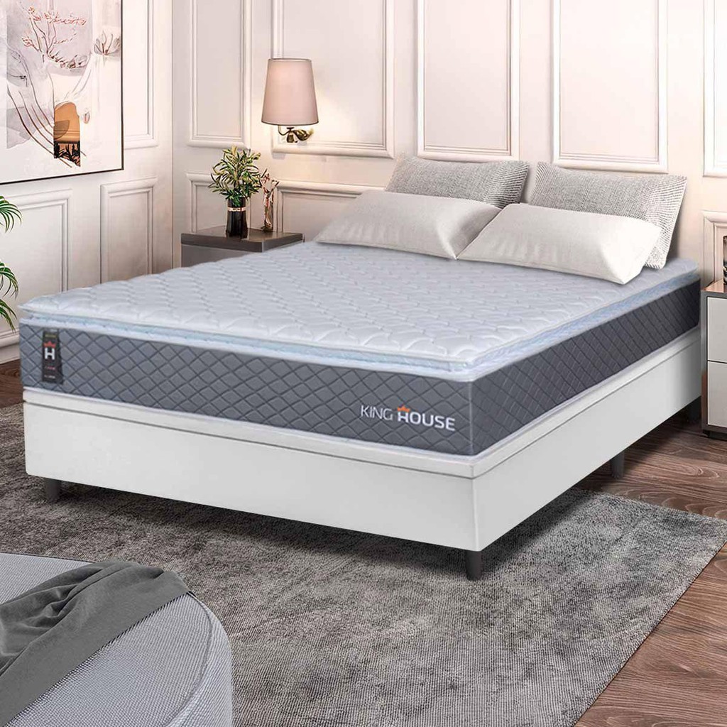 Conjunto Box Baú Branco Argel Cinza Espuma D33 Casal 138x188x74 - King House