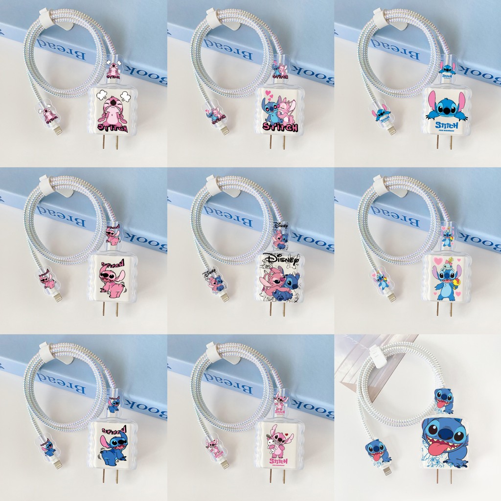 Capa Protetora De Cabo Compatível Com Apple 18w/20w Cute Cartoon Stitch Carregamento De Dados 20w Carregador Acessórios em Oferta na Shopee