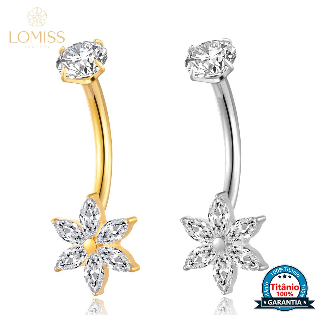 Lomiss Piercing Umbigo Banana Titânio Flor Zircônia