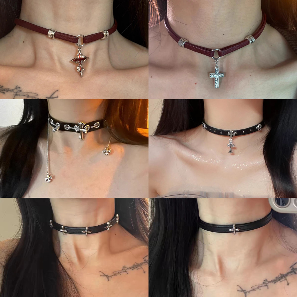 Tendência Retro Marrom E Preto Colares De Couro Para Mulheres Cruz Pingente Gargantilha Colar Jóias em Oferta na Shopee