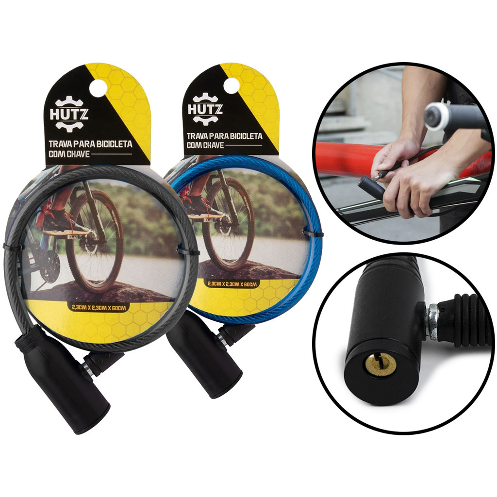 Cadeado Para Bicicleta Trava De Segurança Reforçada Bike Antifurto Com Chave Cabo De Aço 60cm em Oferta na Shopee