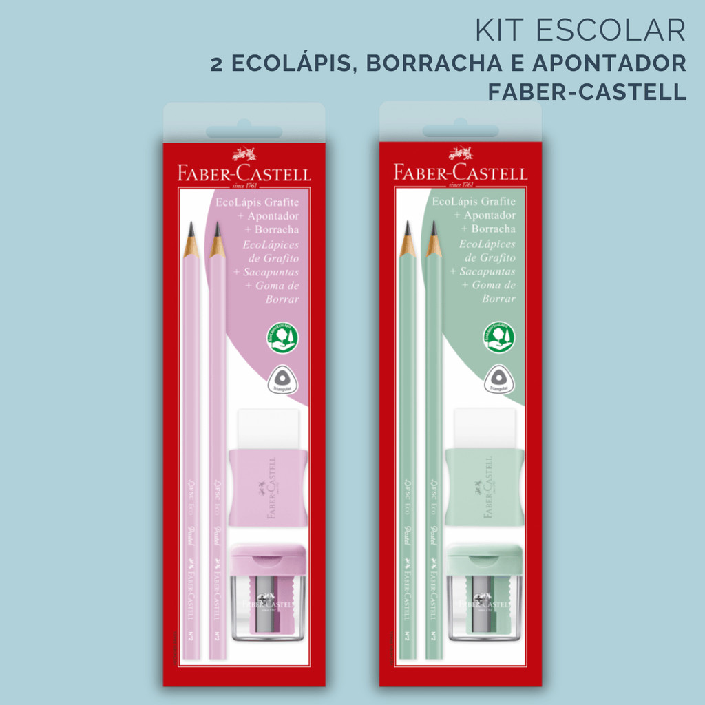 Kit 2 EcoLápis Grafite Pastel n.2 + Apontador + Borracha Faber-Castell em Oferta na Shopee
