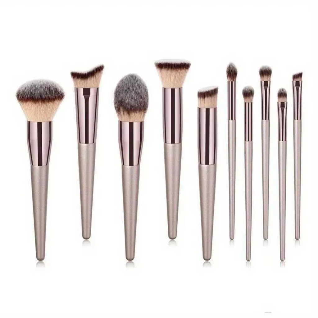 Kit de Pincéis de Maquiagem com 10 Peças - Cerdas Macias para Olhos, Pele e Acabamento Pro...