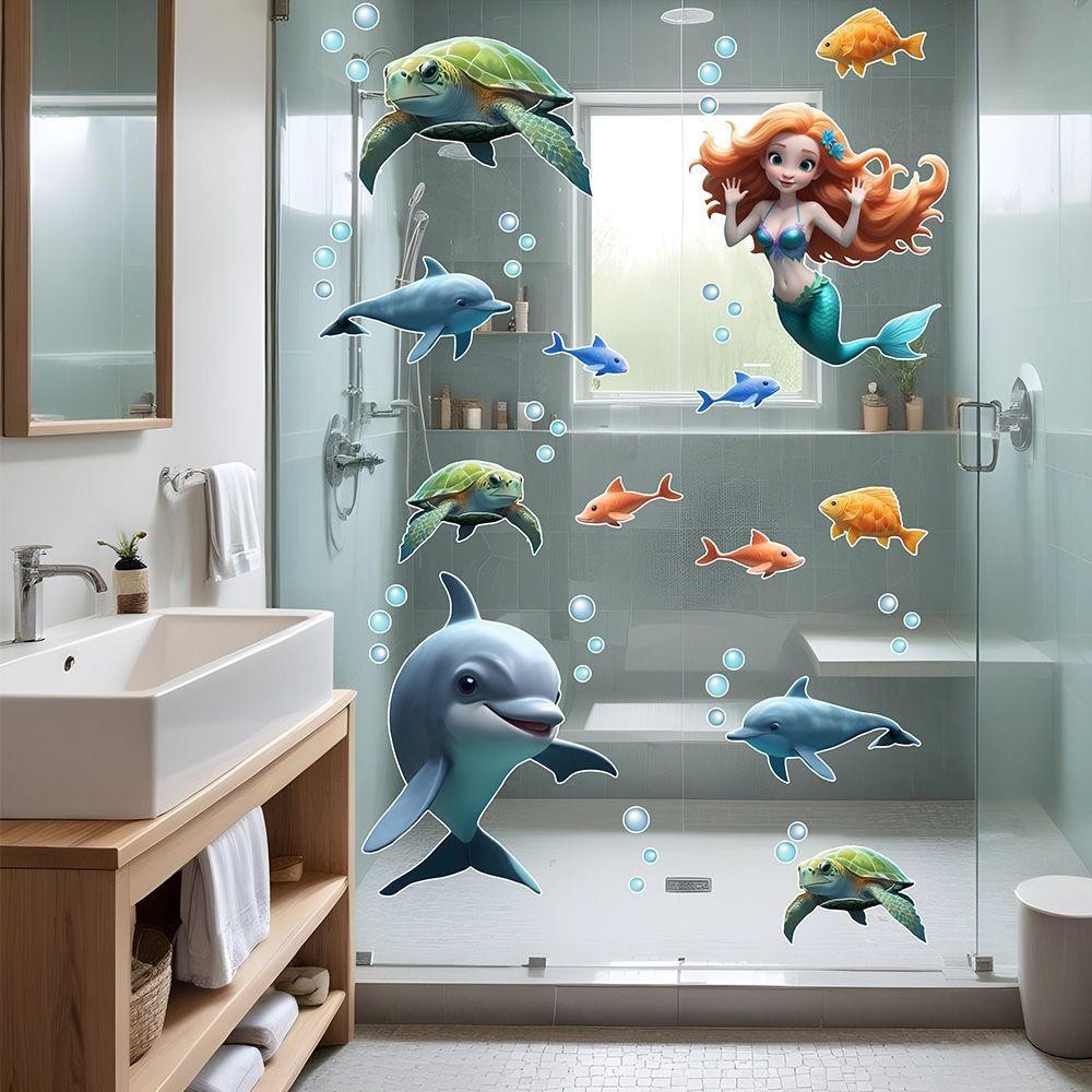 Adesivo Box De Banheiro Infantil Sereia Golfinhos Tartarugas em Oferta na Shopee