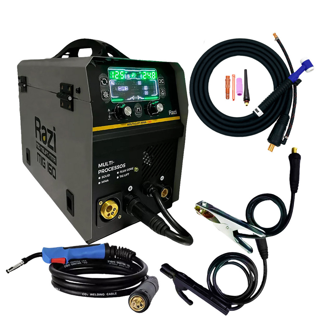 Maquina De Solda Inversora Multiprocesso Bivolt 127/220v Mig 160 Tig Eletrodo Tocha Tig Seca Razi