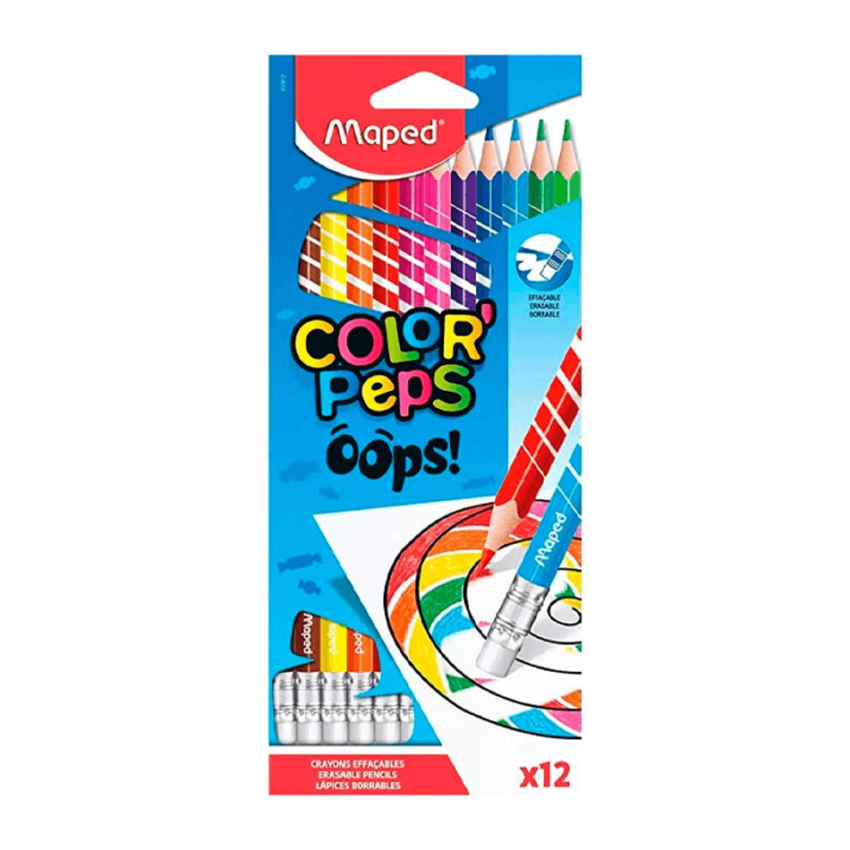 Lápis de cor Color'Peps Oops Apagável 12 cores 832812 Maped em Oferta na Shopee