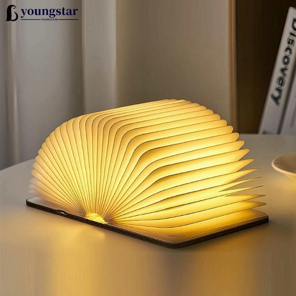 YOUNGSTAR LED Luz De Livro De Madeira 3D Criativa Lâmpada Recarregável Noturna Magnética Luminoso Dobrável Para Aniversá