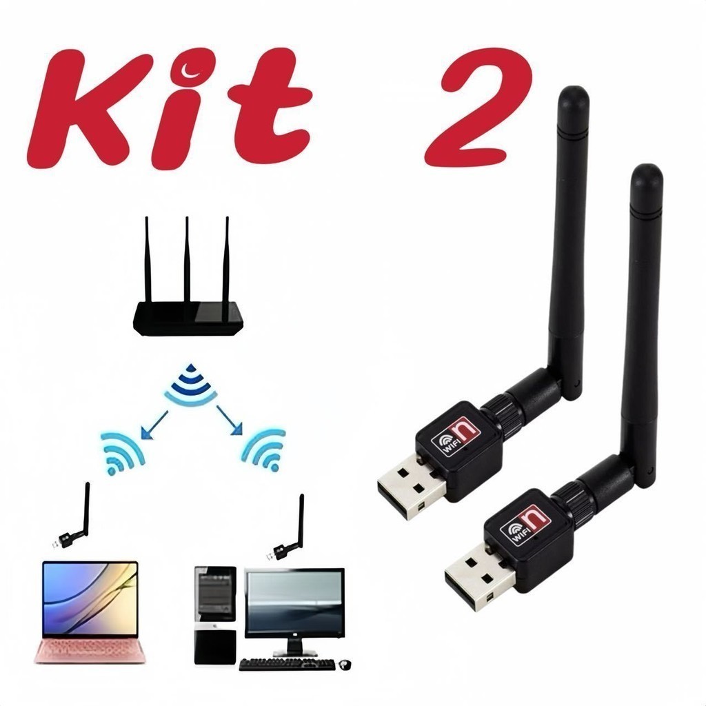 Kit 2  Antena Wi-fi Adaptador Wireless 1200mb/s Usb Pc Notebook   yihan