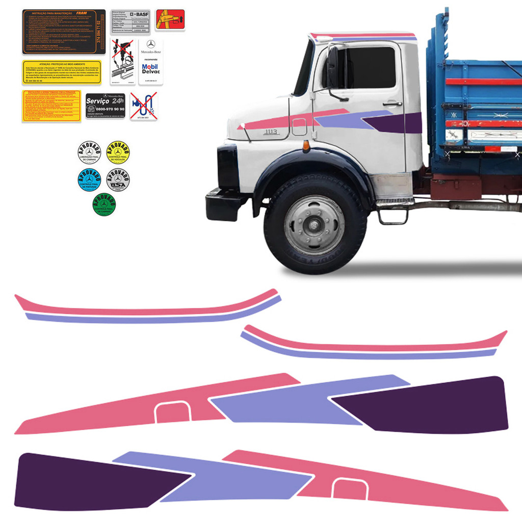 Faixa Caminhão Mercedes 1113 1114 Adesivo Lateral Lilas/Rosa em Oferta na Shopee