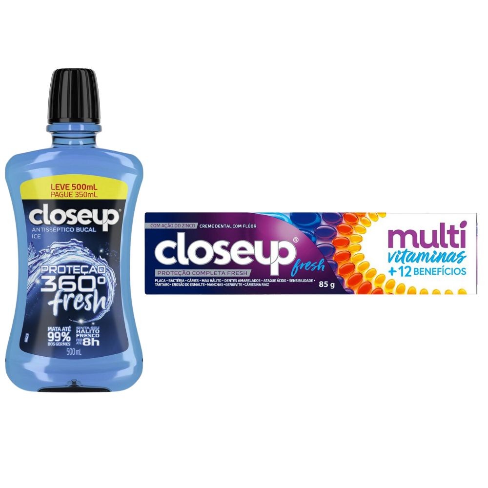 Kit Antisséptico Bucal Closeup Ice com Álcool 500ml e Creme Dental Closeup Multi Vitaminas +12 Benefícios Fresh 85g - Health