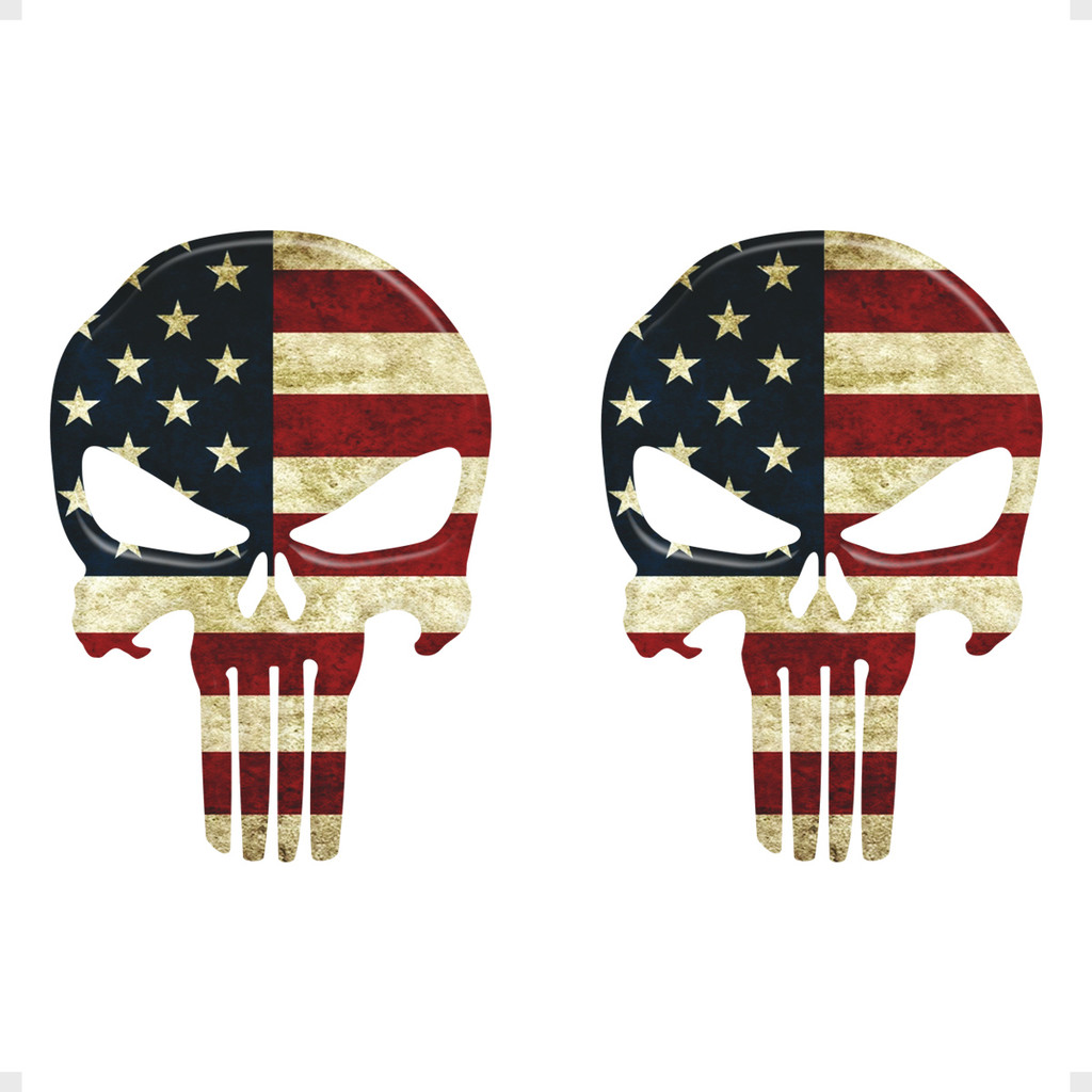 Adesivo Caveira Punisher Justiceiro Bandeira EUA Resinado