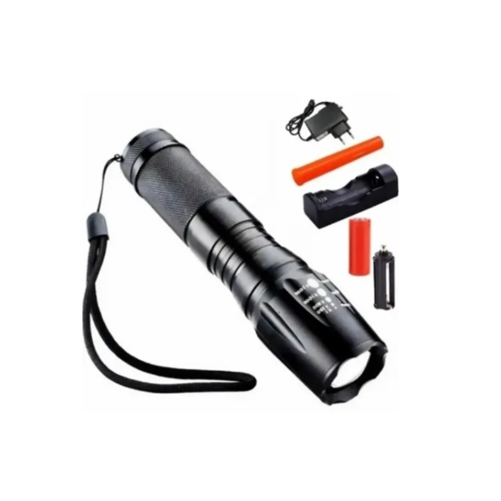 Lanterna Tática X900 Zoom LED Recarregável Longo Alcance Uso Militar e Aventura

