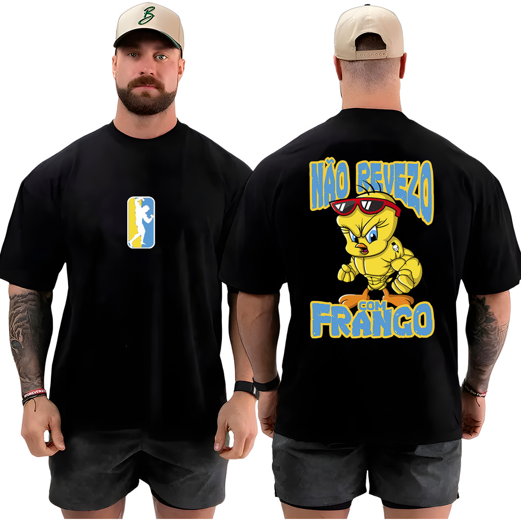 Camiseta Oversized Não Revezo PiuPiu Musculação Grande Algodão Streetwear Treino Academia
