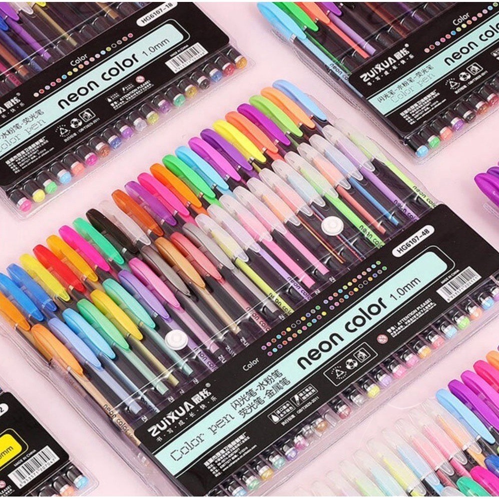 Kit 12/24/36 Canetas 1.00mm Com Glitter Pastel Metal Gel ColorGel Neon  Para Escolar em Oferta na Shopee