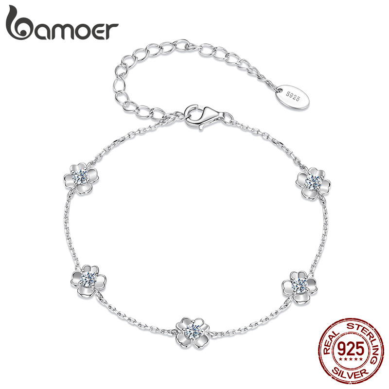 Pulseira De Prata Esterlina 925 Bamoer Trevo De Quatro Folhas Moissanite Joias Presentes Para Mulheres