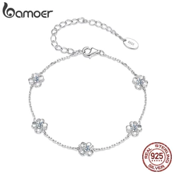 Pulseira De Prata Esterlina 925 Bamoer Trevo De Quatro Folhas Moissanite Joias Presentes Para Mulheres