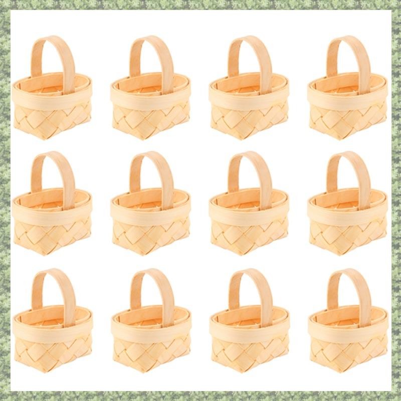 12pçs Mini Cestas De Lascas De Madeira , Tecidas Manuais , Ornamentos , Caixa De Armazenamento De Doces