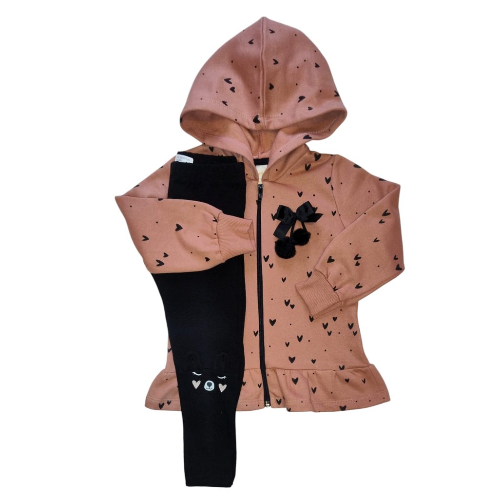 Conjunto Infantil Moletom Blusa com Capuz e Legging Menina Tam. 2