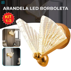 Arandela Luminária Borboleta Dourada LED Decorativa Moderna Cristal Luxo 3 Tons de luz Bivolt