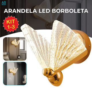 Arandela Luminária Borboleta Dourada LED Decorativa Moderna Cristal Luxo 3 Tons de luz Bivolt em Oferta na Shopee