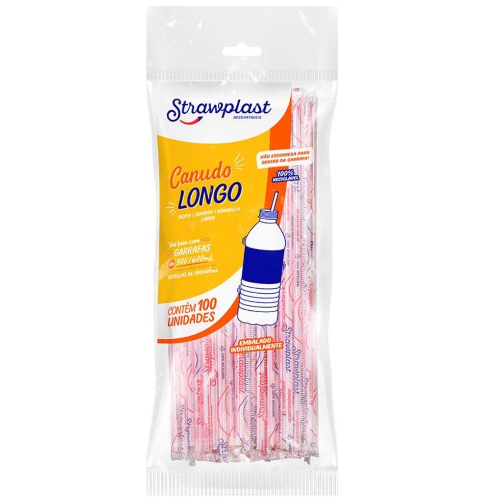Canudo longo Garrafas Latas 5mm 100 unid 26cm
